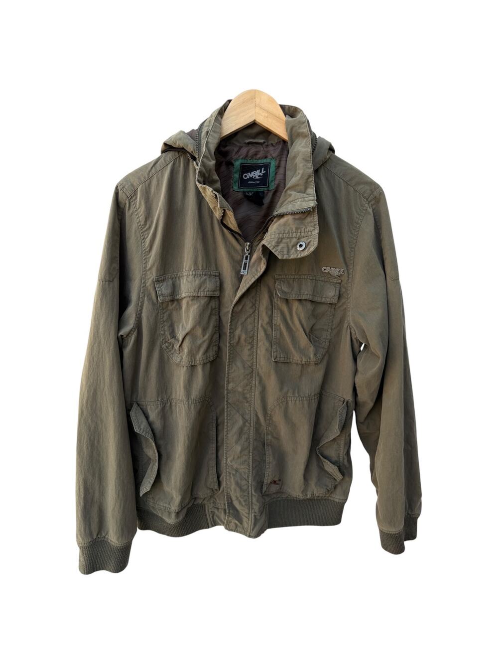 O'Neill Jacket Mens Medium Green Hooded Full Zip Utility